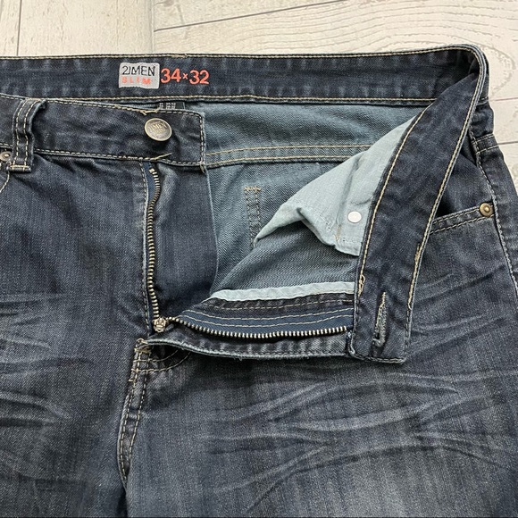 21 Men Men's W34 x L32 Blue Slim Fit Dark Wash Stretch Denim Jeans - Picture 4 of 7